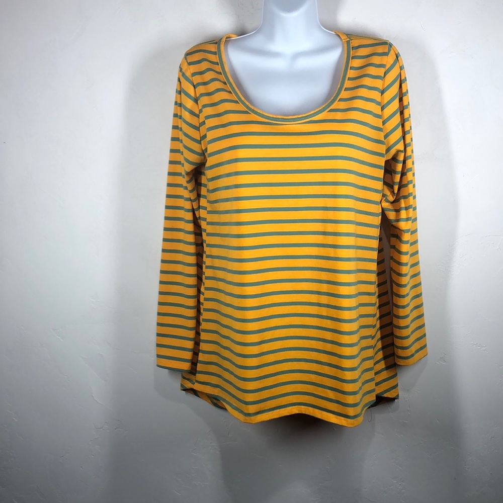 LuLaRoe yellow stripe long sleeve tee size medium